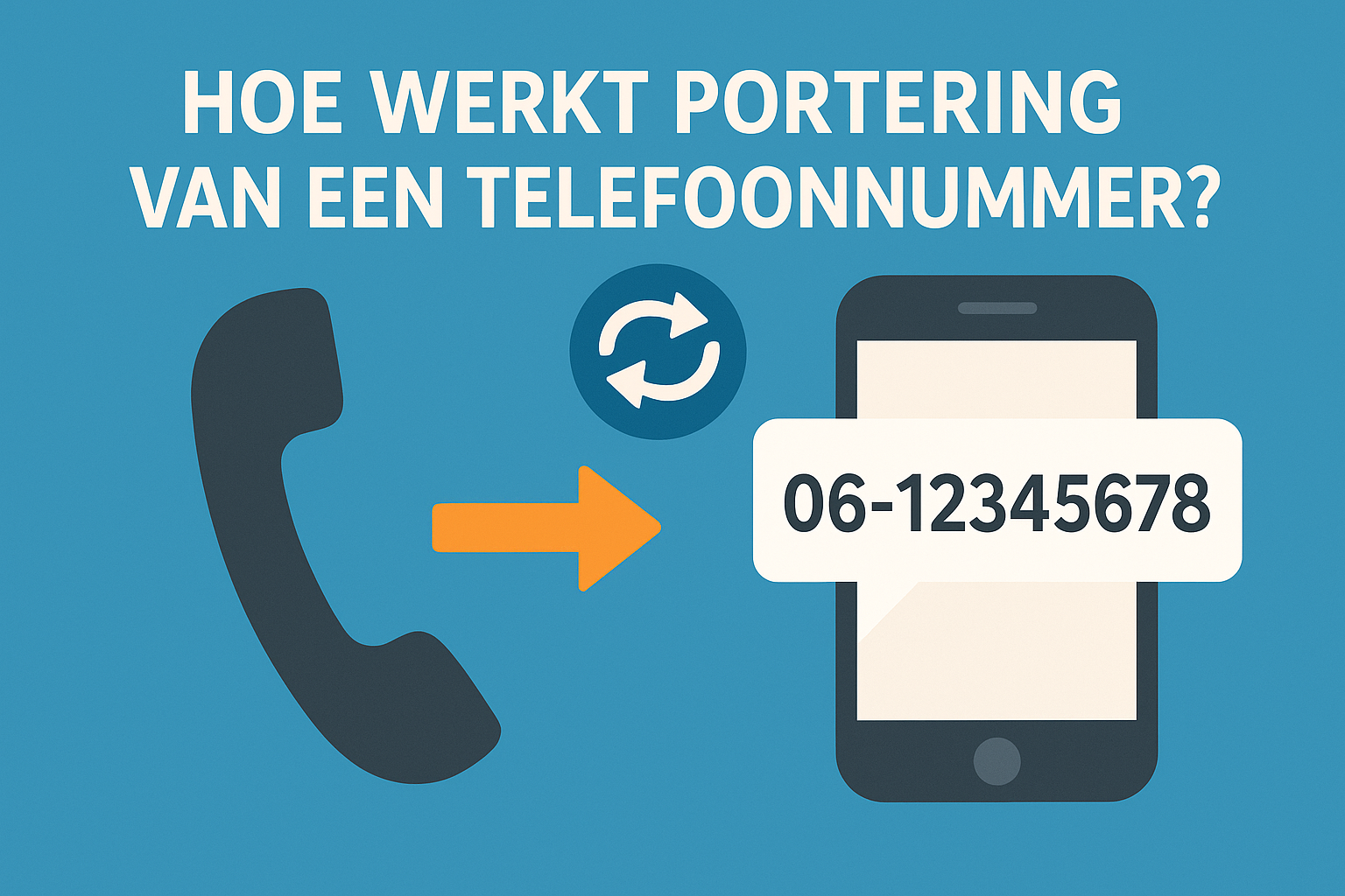 Illustratie van een telefoonnummer dat van een vaste telefoon naar een mobiele telefoon wordt geporteerd